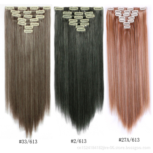 16 clips 7 pieces Long Straight Synthetic Hair Extensions Clips in High Temperature Fiber 21 Colors Clip in Hair in Stock
